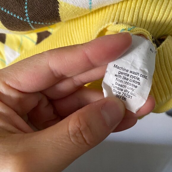 ☀️ J CREW Yellow Argyle Sweater Vest Small Y2K Preppy School Casual Girl Cute - Picture 3 of 7